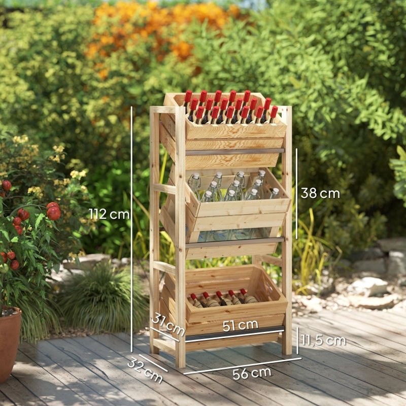 Beverage Crate Rack 3 Levels Freestanding 150 kg natural wood