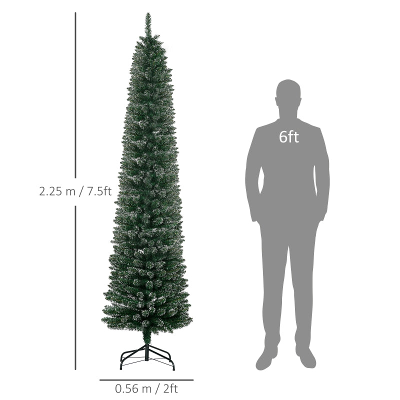 Artificial Snow Dipped Christmas Tree 7.5FT Pencil with Foldable Stand, Green