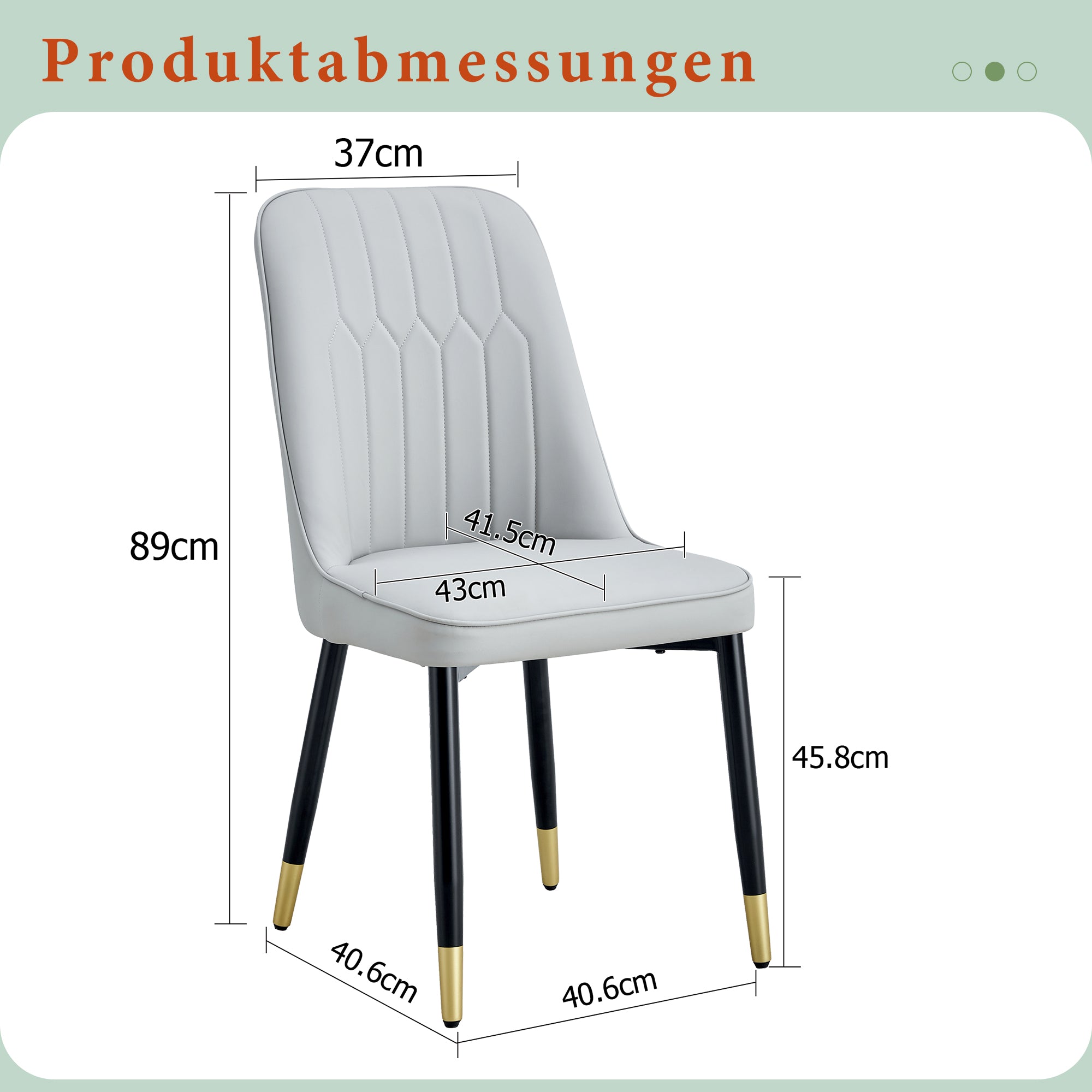 2-Piece Dining Chair, Modern with PU Leather Back Cushion & Black Metal Legs, Light Grey