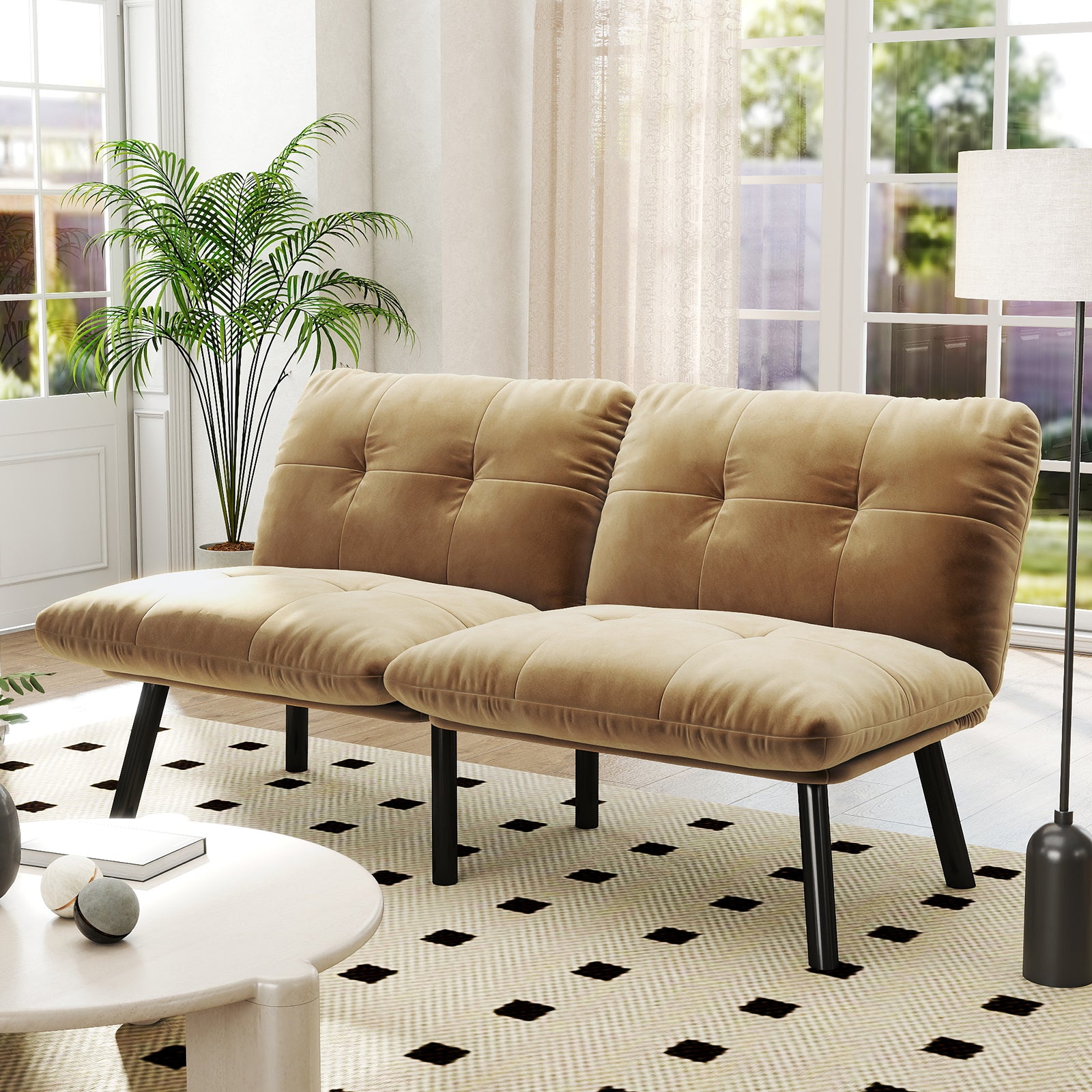 Sofa Bed, Foldable 2-Seater Futon Couch for Small Spaces, Brown