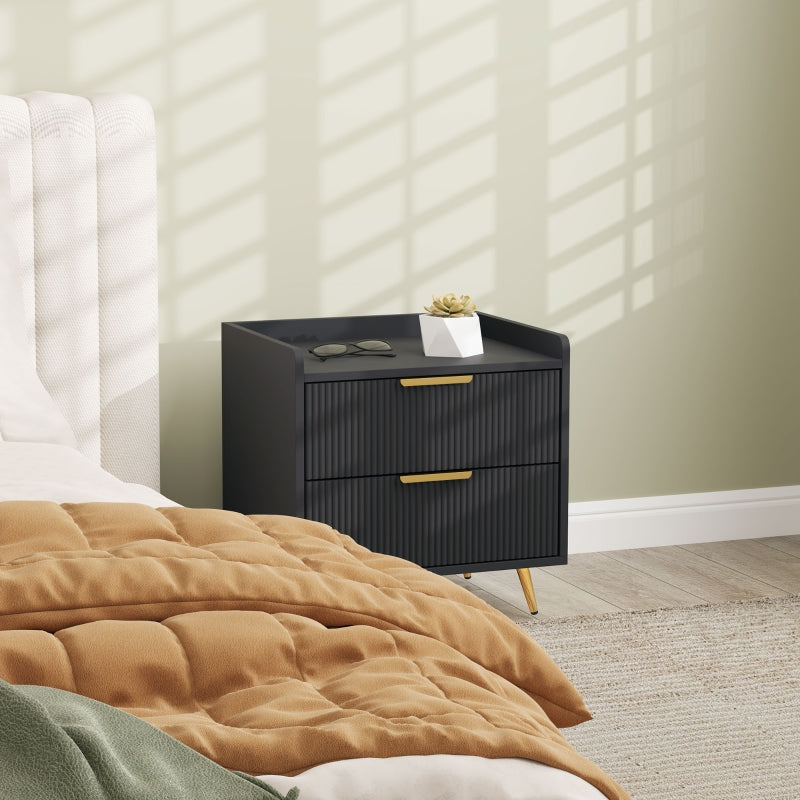 Elegant Two-Drawer Bedside Table, Black Engineered Wood