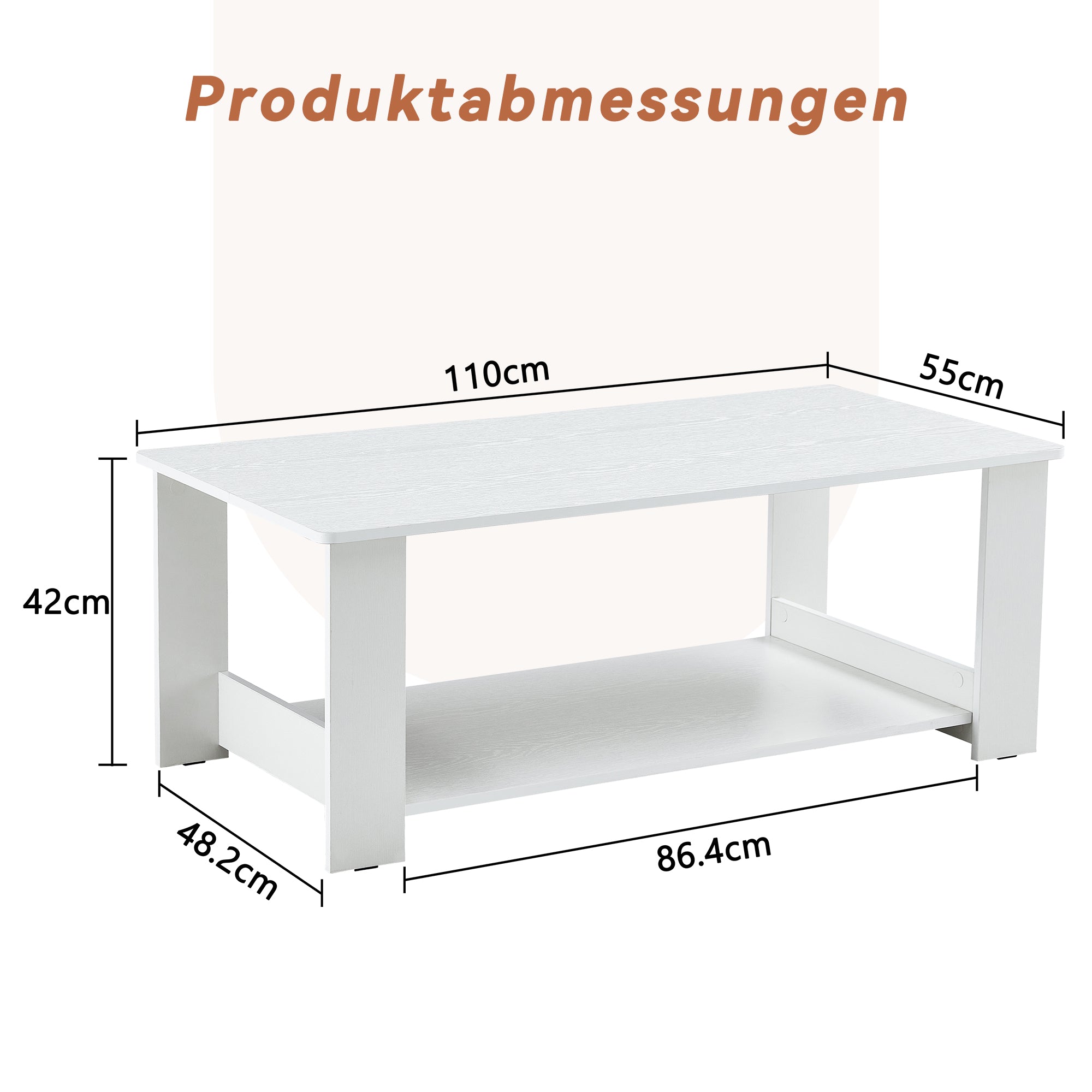 Side Table Modern Simple 110x55x42cm 2-Tier Storage White Wood Grain