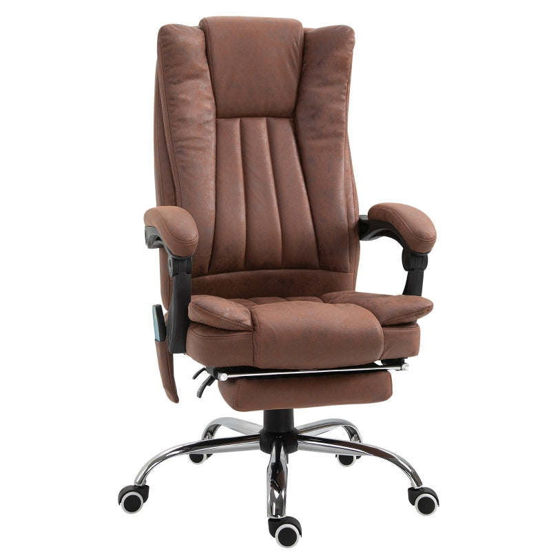 Office Chair, Massage Heat Reclining Footrest Adjustable Height Swivel, Brown Microfibre