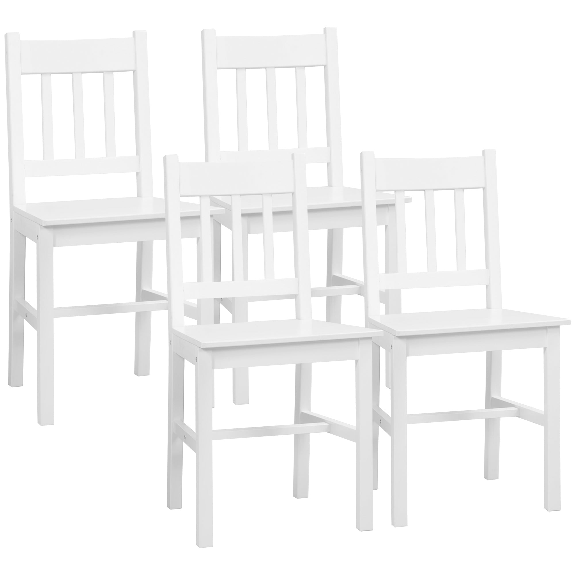 Dining Chairs Set of 4 Modern Kitchen with Backrest, Pine Wood White