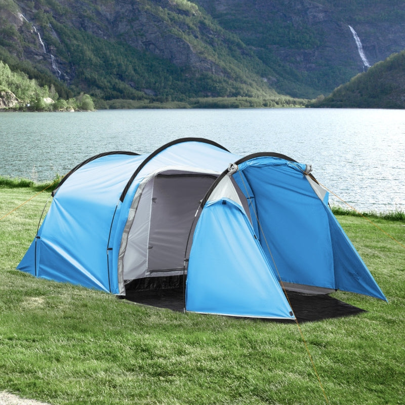 Tunnel Tent 2-3 Man Vestibule Weather-Resistant Camping Light Blue & Grey