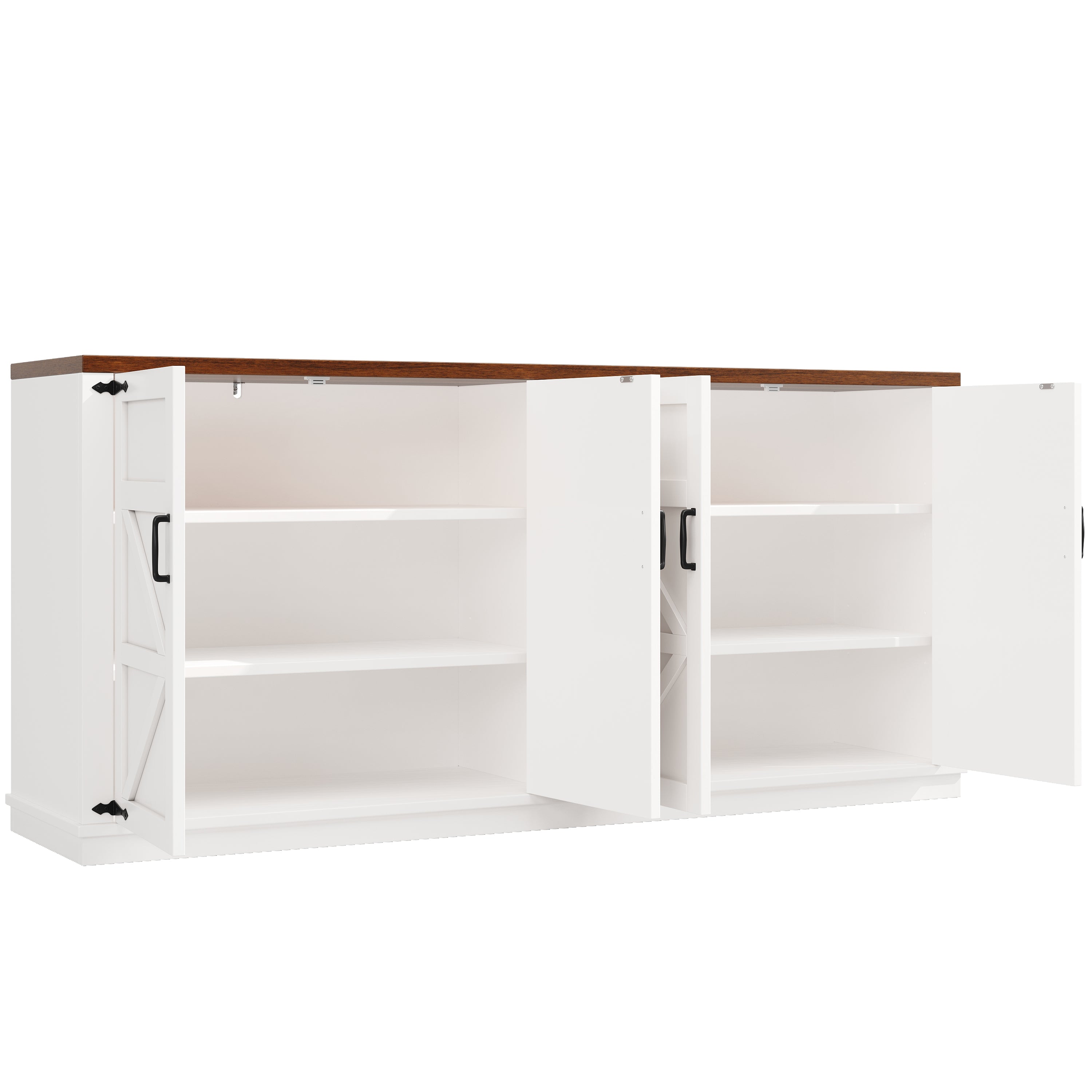 Country Sideboard 4 Doors 160x40x85cm Adjustable Shelves - White