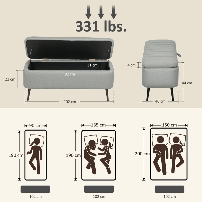 Storage Ottoman Bench 92 x 31cm Linen-Look Light Grey