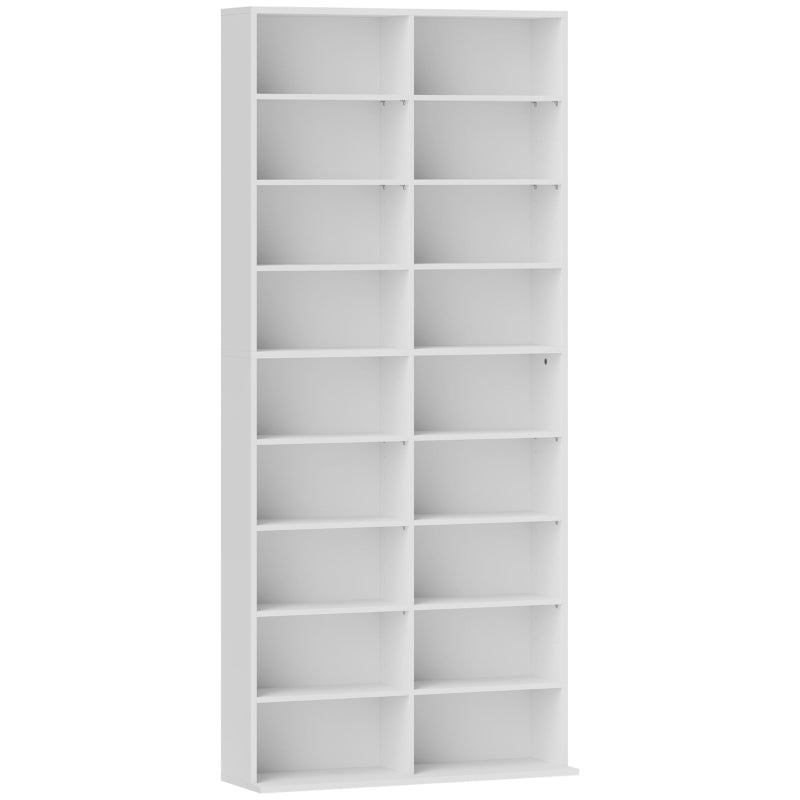 640 CD Storage Tower, 14 Adjustable Shelves Tall Narrow Design, White Engineered Wood