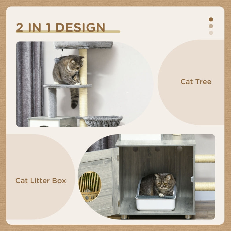 Enclosed Cat Litter Box, Cat House, Cat Bed, Scratching Posts, Platforms, Grey