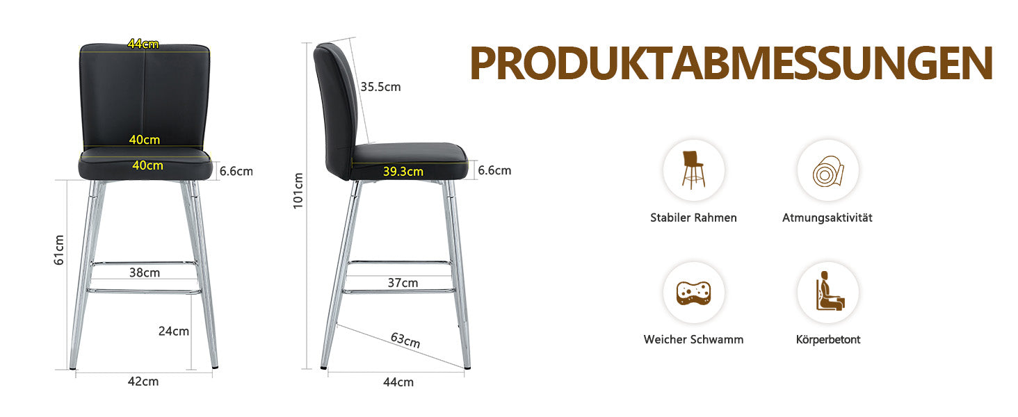 Bar Stool Two-Piece Set, 101cm High Ergonomic Backrest, Comfortable & Stylish, Black PU Material