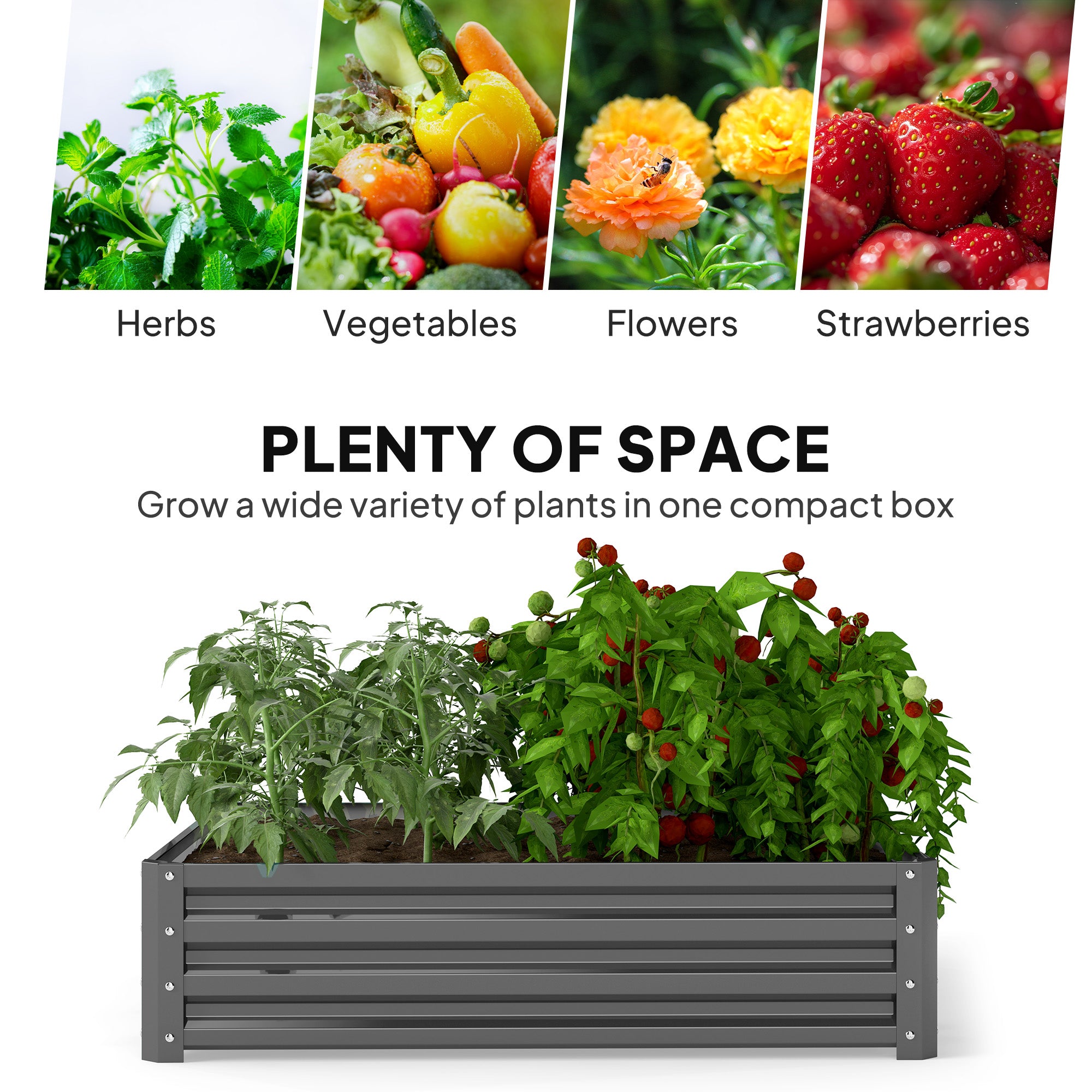 432L Raised Garden Bed, Square Steel Frame for Vegetables, Flowers, Herbs, Light Grey