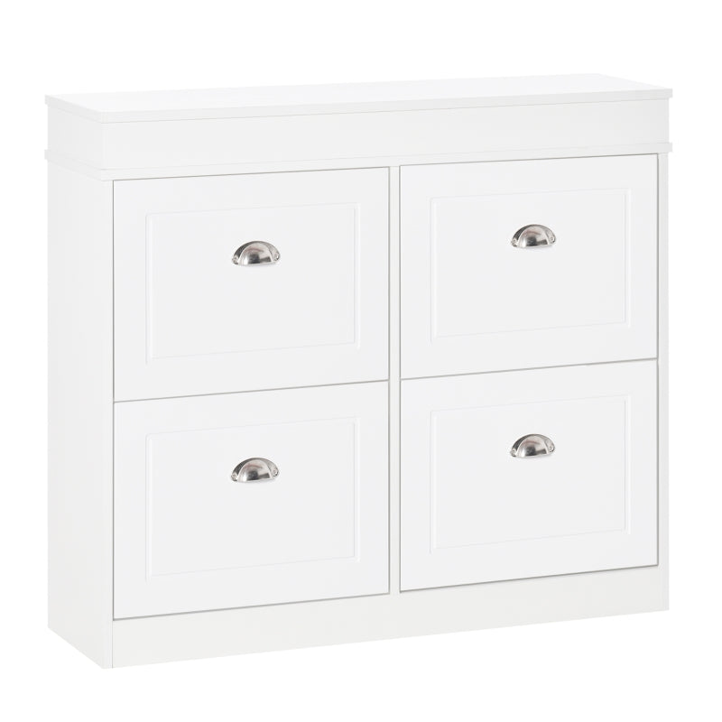 Shoe Cabinet 4 Flip Drawers Narrow Storage Adjustable Shelf White