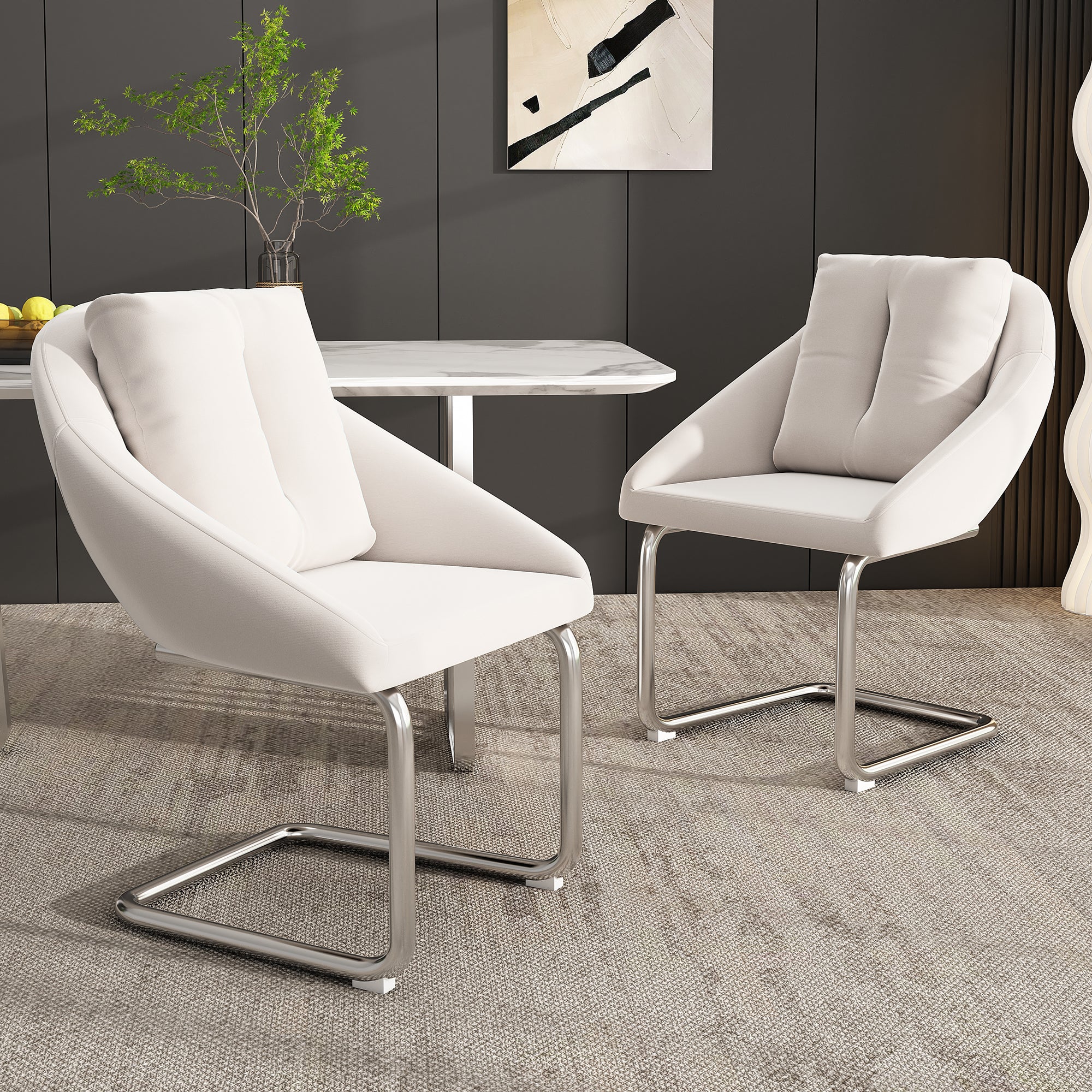 Velvet Dining Chair Set of 4, Luxurious Swivel with Cushions and Curved Legs, Beige Samt