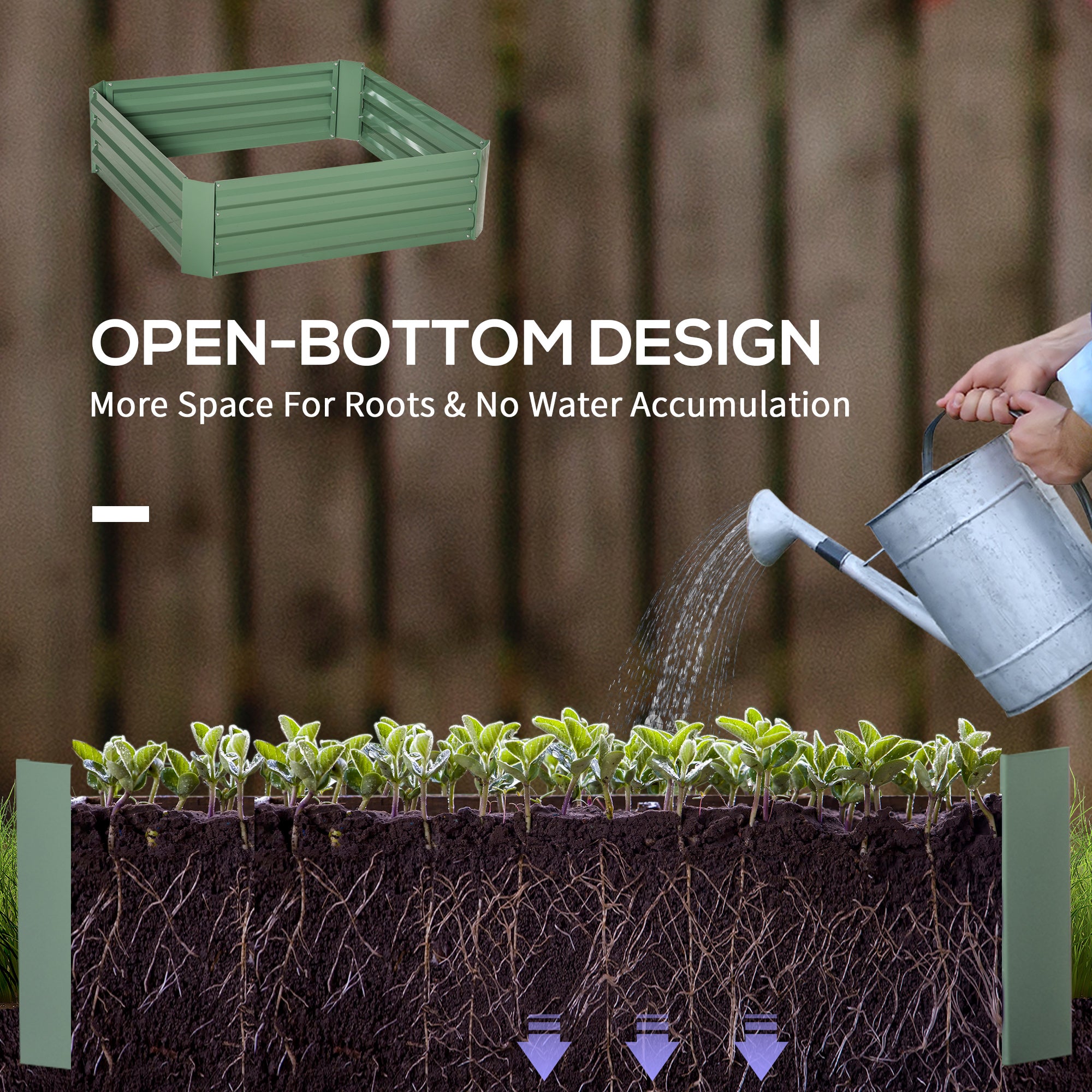 Raised Garden Bed, Set of 2 291L Elevated Galvanised Planter Box for Flowers and Herbs, Green