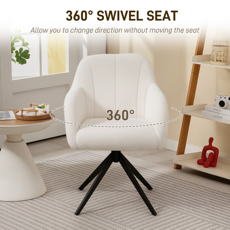 360 Degree Swivel Accent Chair Upholstered Tufted Steel Legs Teddy Fleece White