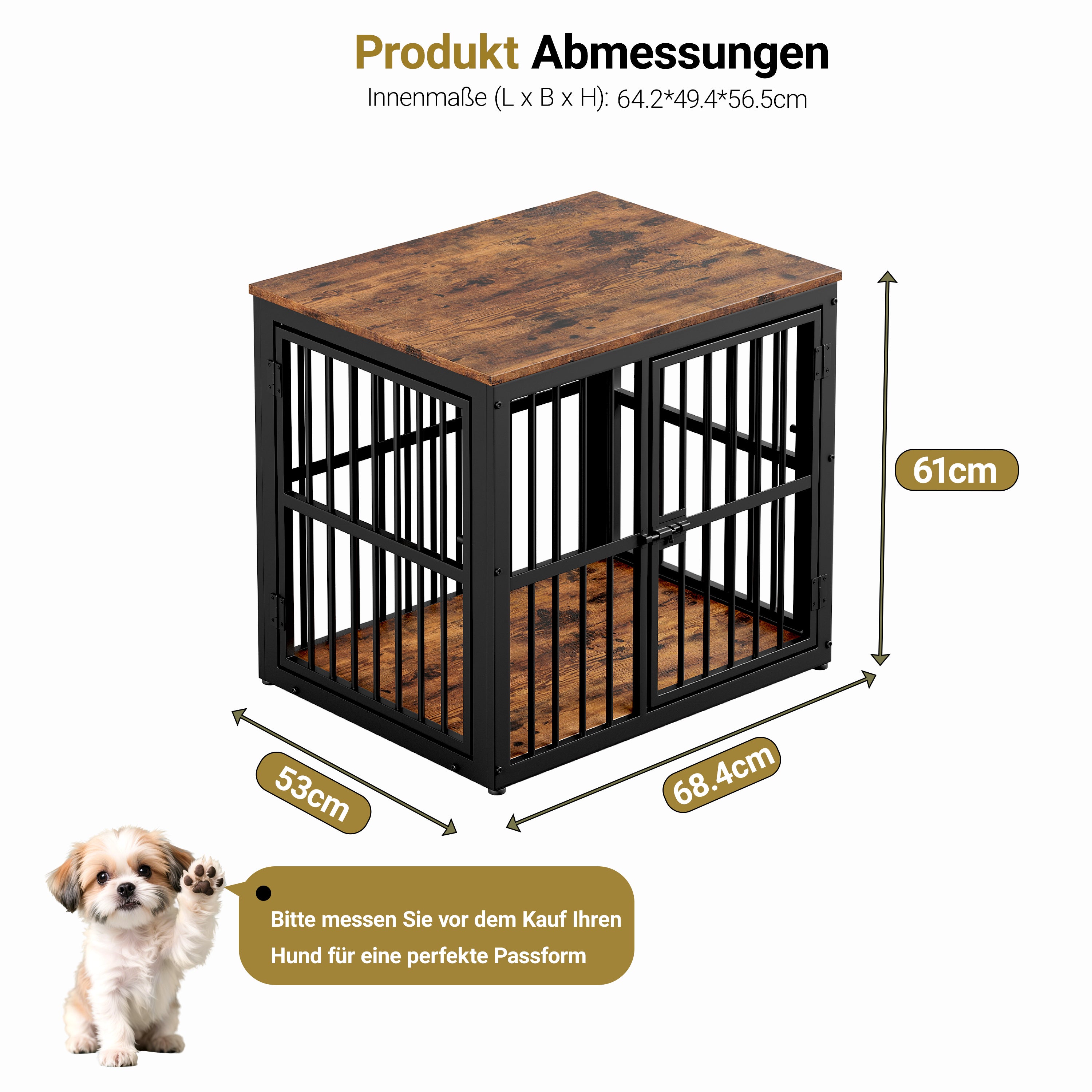 Modular Dog Crate Furniture 3 Doors Waterproof Top 2-in-1 Side Table Stackable - Retro Brown