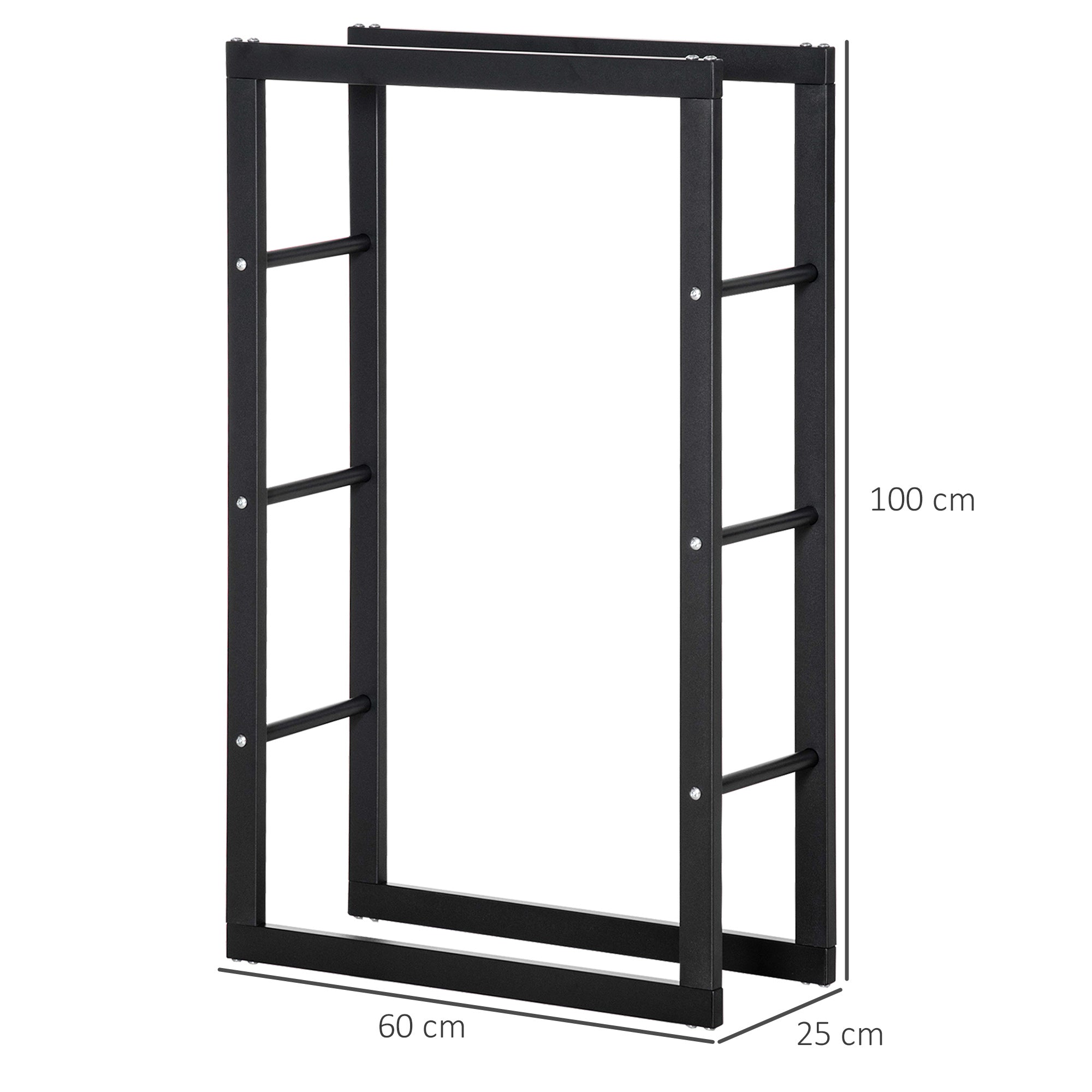 Metal Firewood Log Holder, Indoor Outdoor Fireplace Wood Storage Shelf with Side Rails, Rust-Resistant, Black