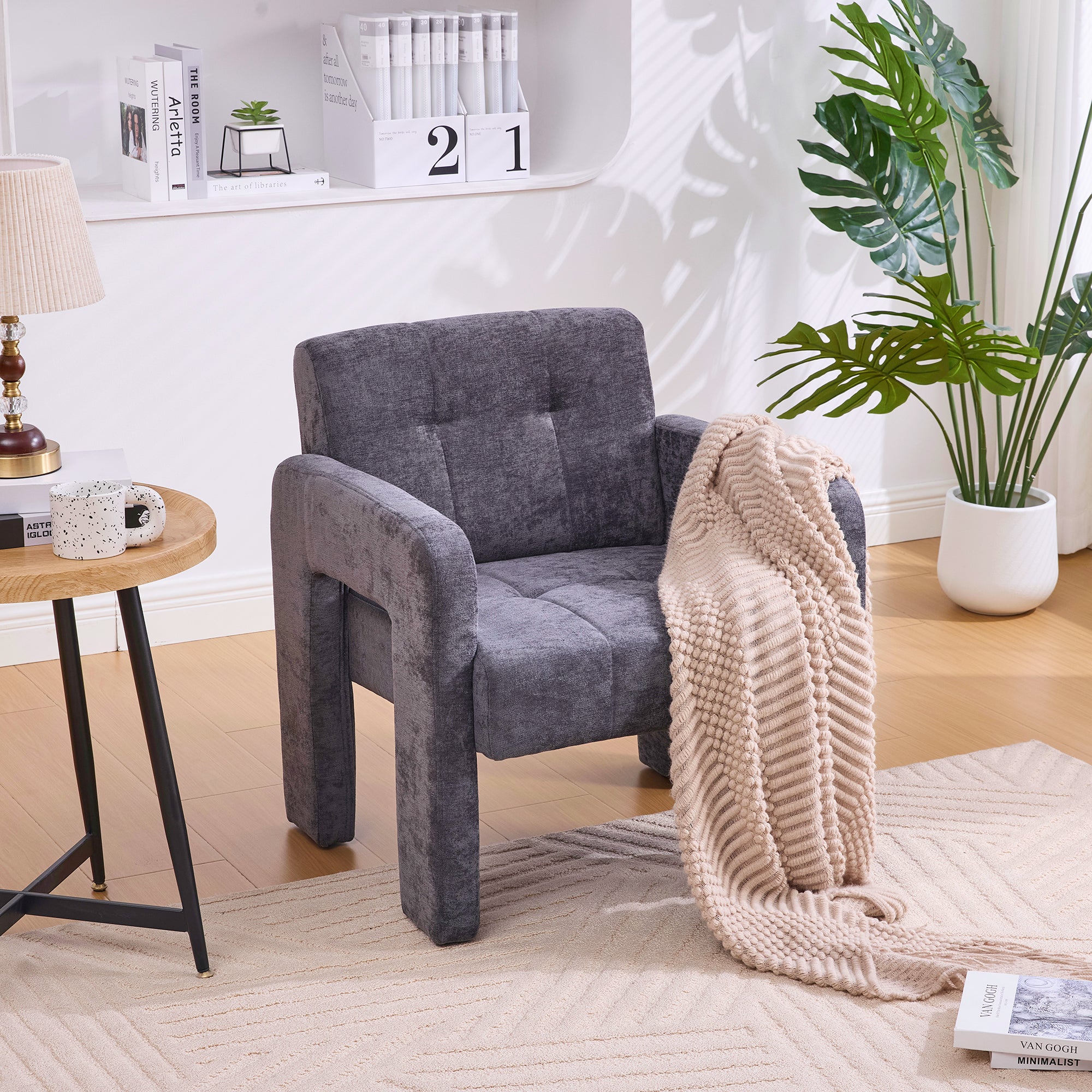 Modern Minimalist Single Armchair, Upholstered Comfortable Padded Seating, Nordic Style