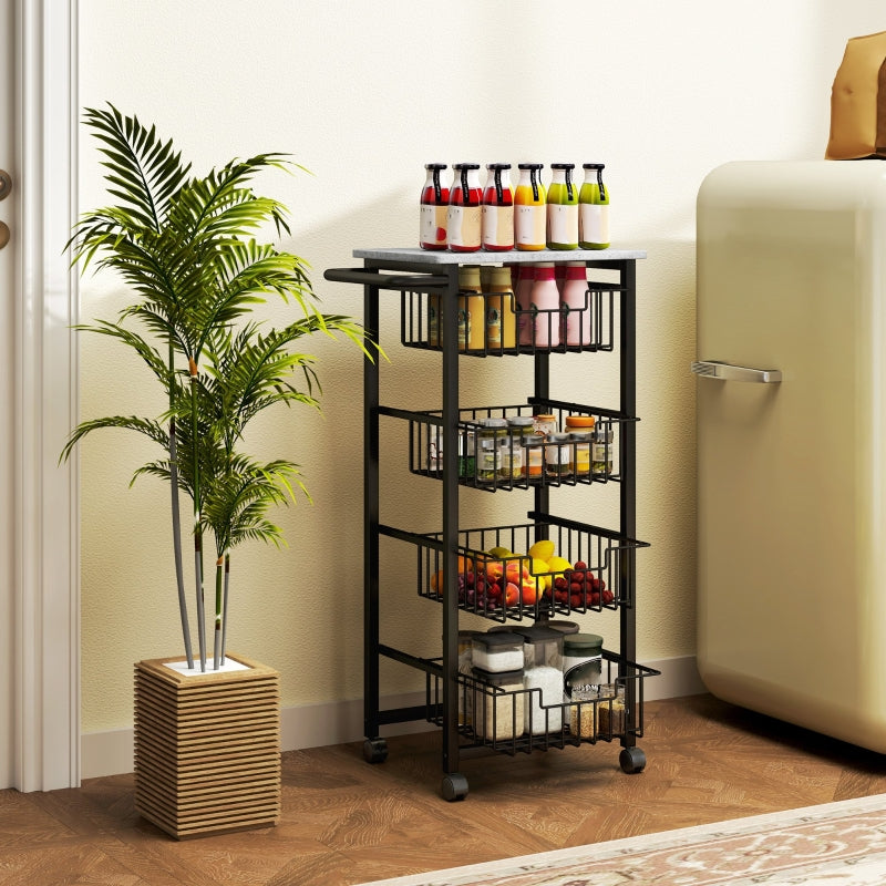 Kitchen Trolley 4-Tier Rolling with 4 Steel Baskets