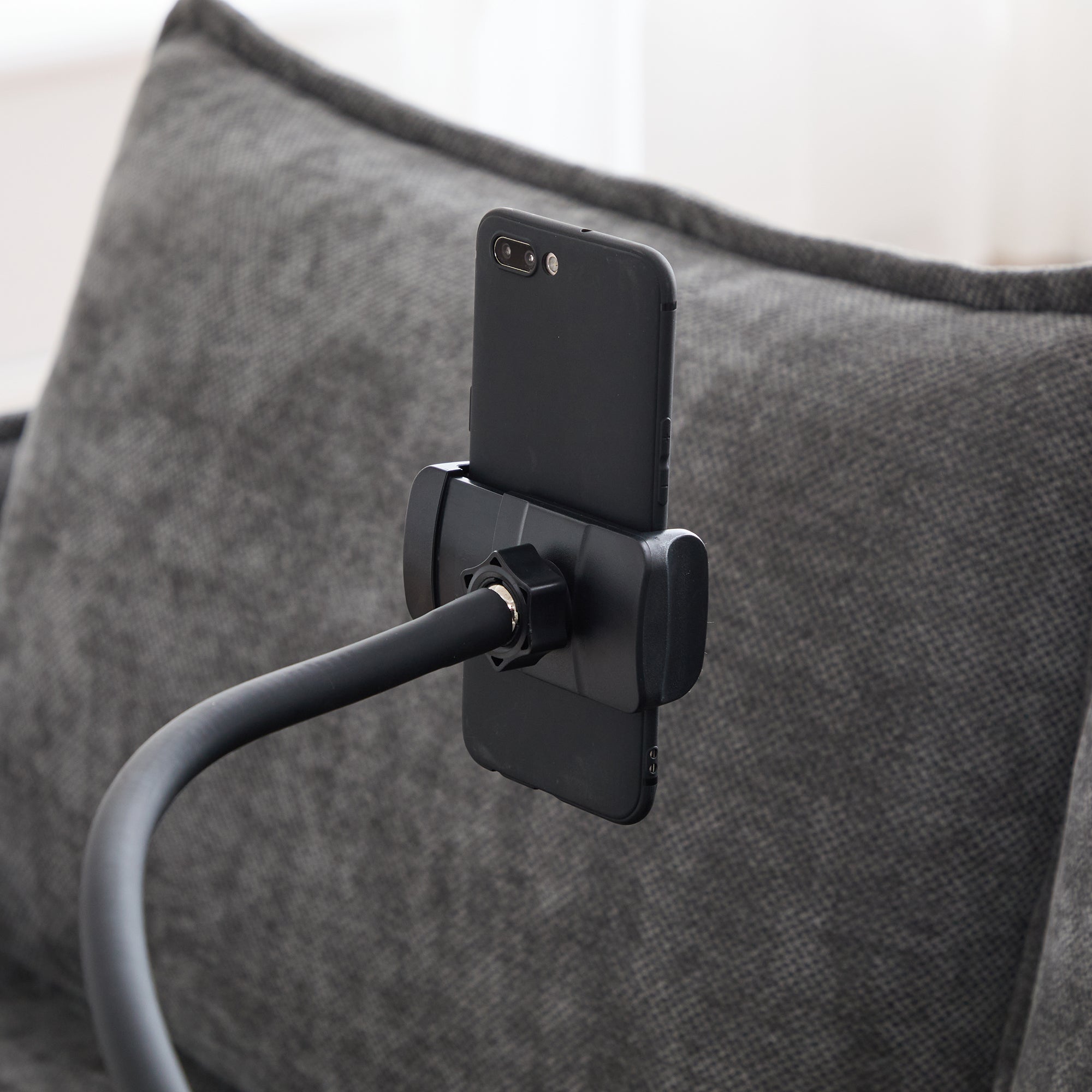 Modern Double Sofa, Small Fabric Armchair with Storage Side Pocket & Adjustable Phone Holder, Fabric