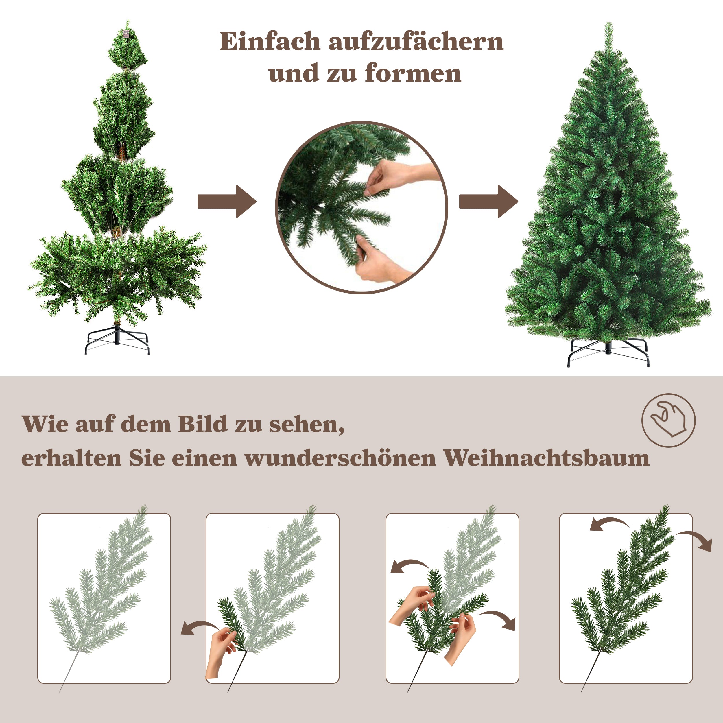 Artificial Christmas Tree 180cm 900 Branches Pre-Lit Stable Metal Base