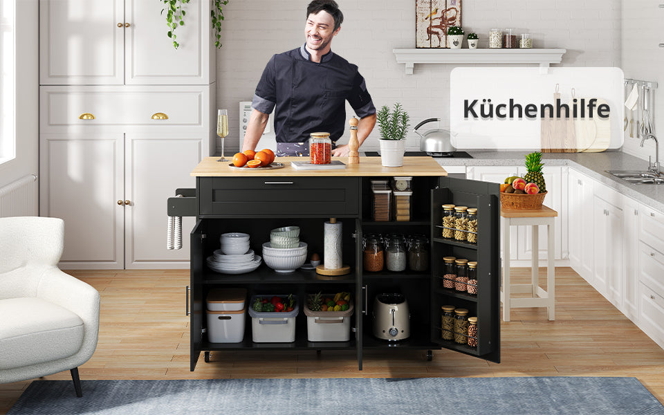 Mobile Kitchen Table Folding Worktop Cabinet Spice Rack 5 Casters - Oak Grain