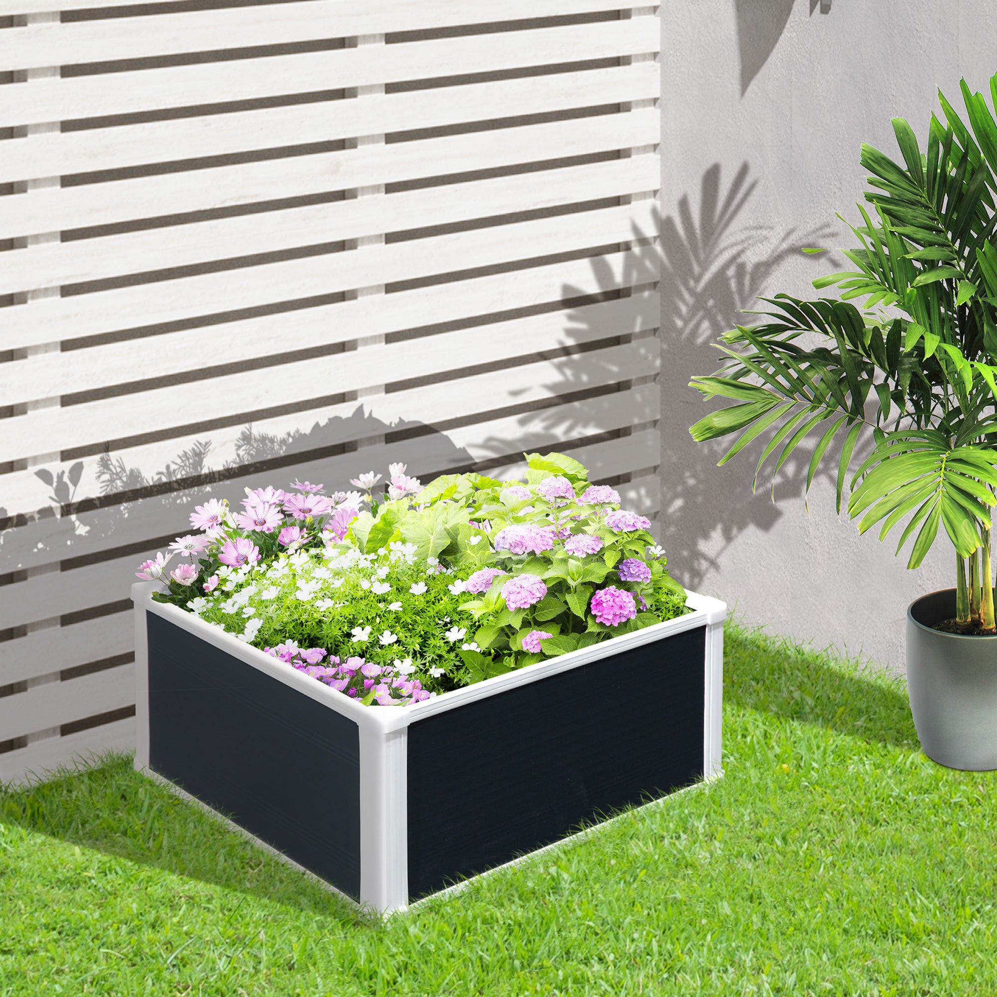 Raised Garden Bed Flower Box Planter 60x60x30cm Drainage Function Plastic Grey
