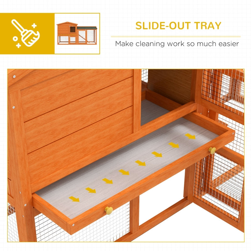 Two-Tier Rabbit Hutch with Run, Ramp, Slide-Out Tray - Orange