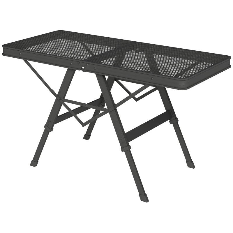 Camping Table, Adjustable Folding Metal Grid Aluminum, Black