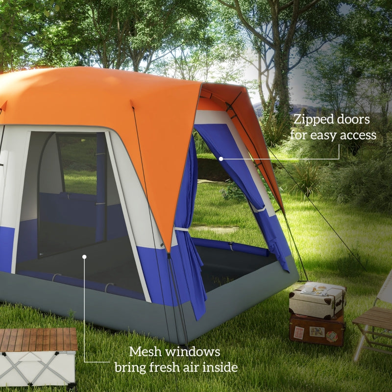 Six-Man Camping Tent with Small Rainfly and Accessories, Orange
