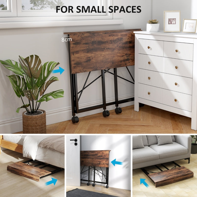 Folding Desk 80 cm on Wheels - Rustic Brown