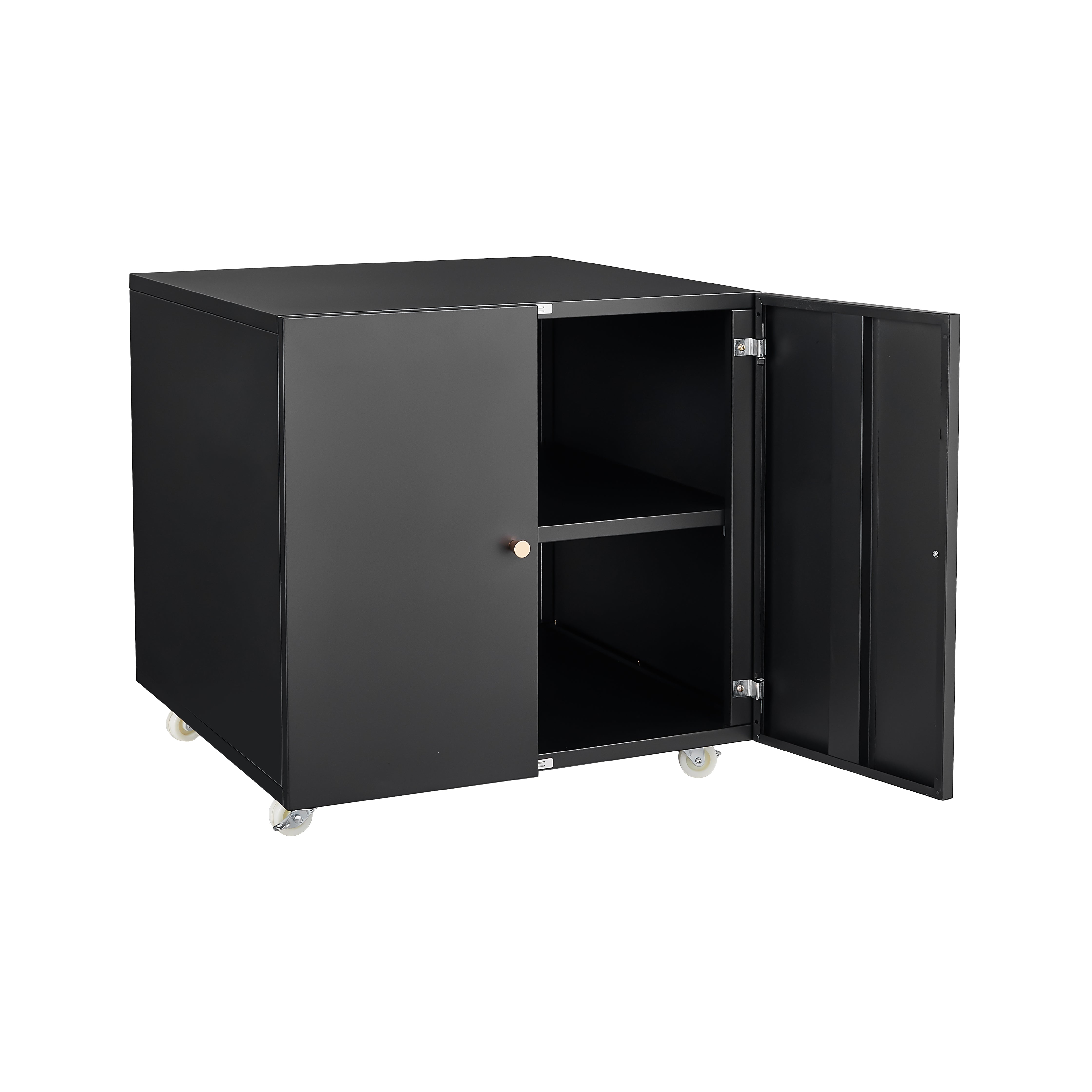 Metal Printer Stand Storage Door Adjustable Shelf File Cabinet Wheels - Black