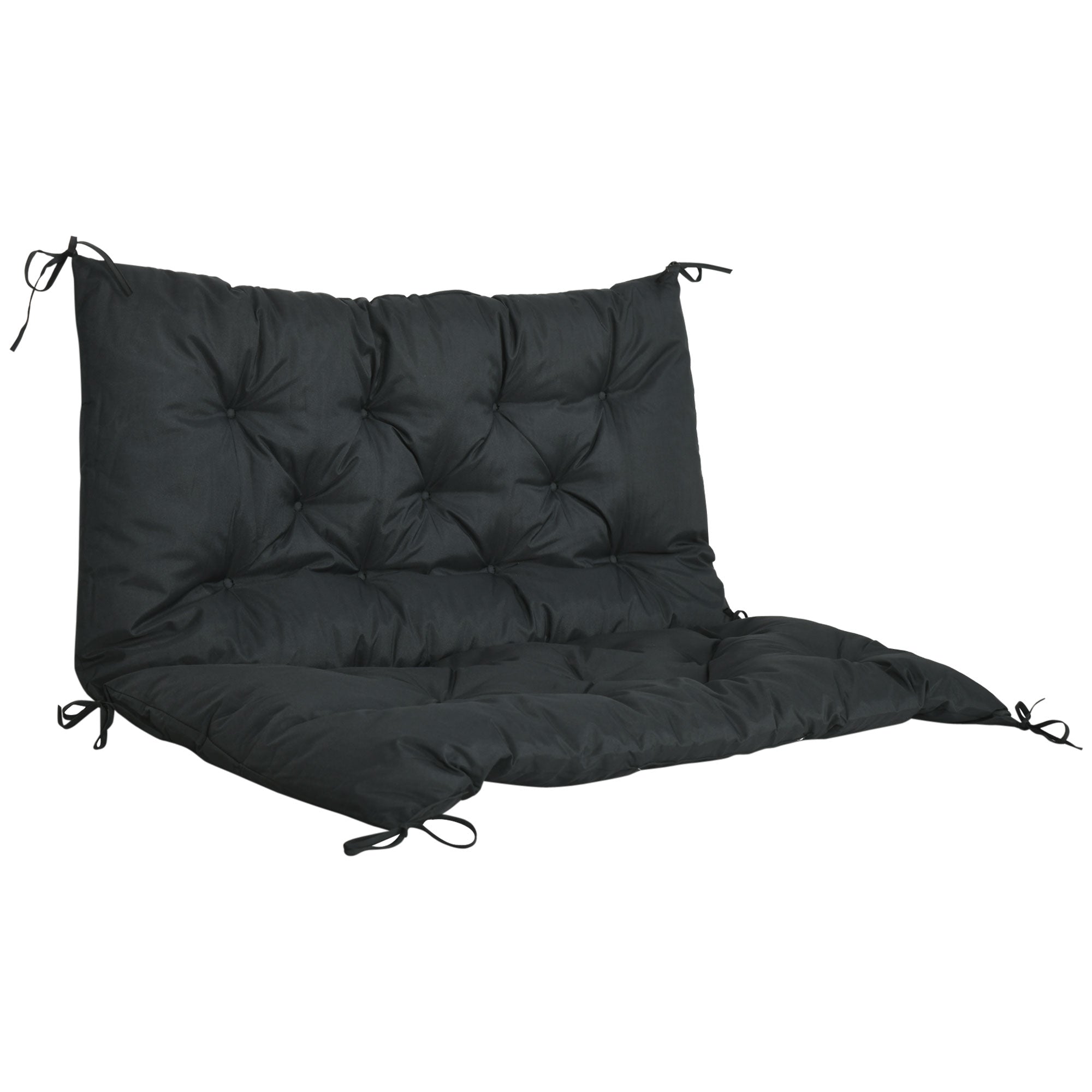 2 Seater Bench Pad, Garden Chair Cushion with Back and Ties 98 x 100 cm, Black