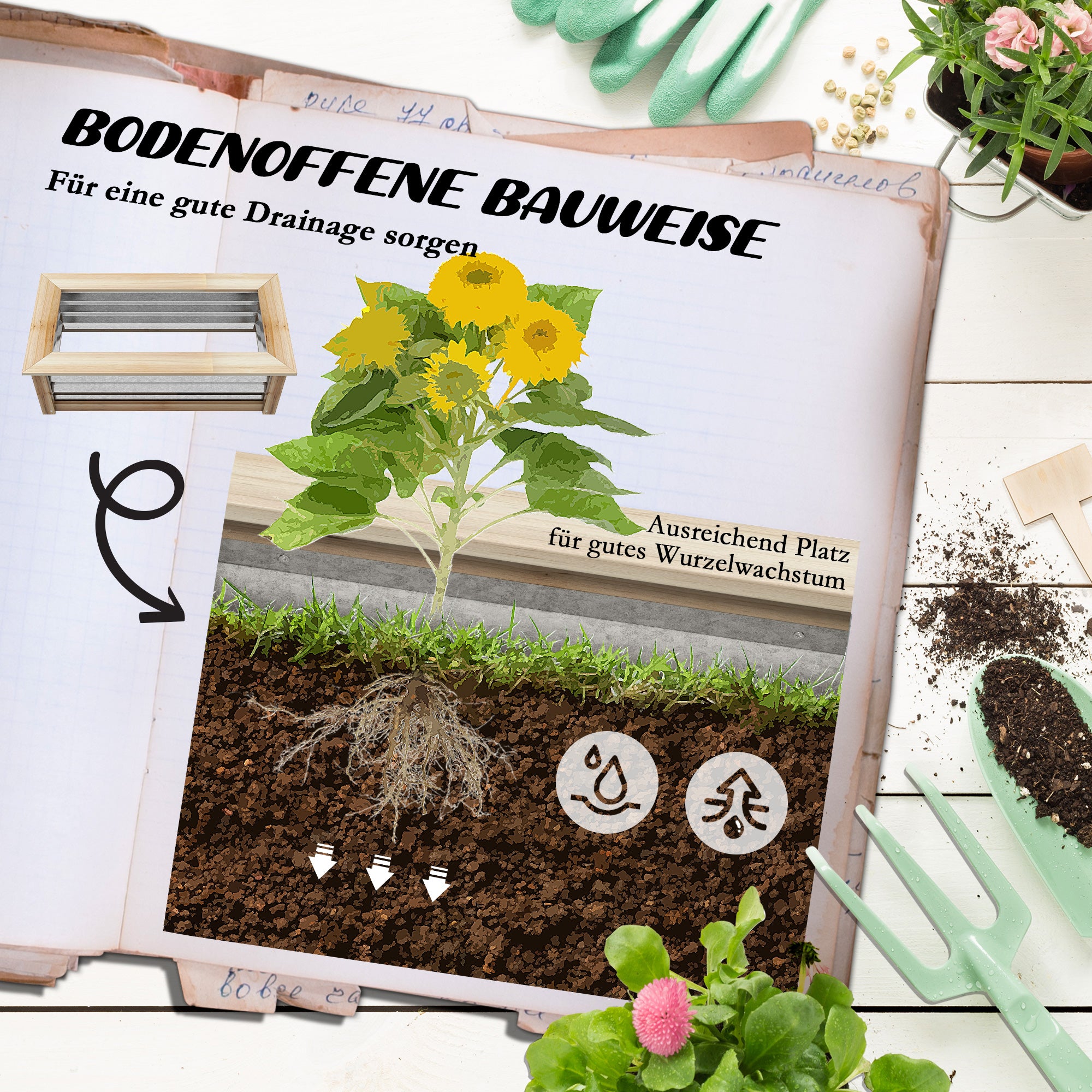 Raised Bed, 90x45x30cm, Robust & Weatherproof, Metal & Wood