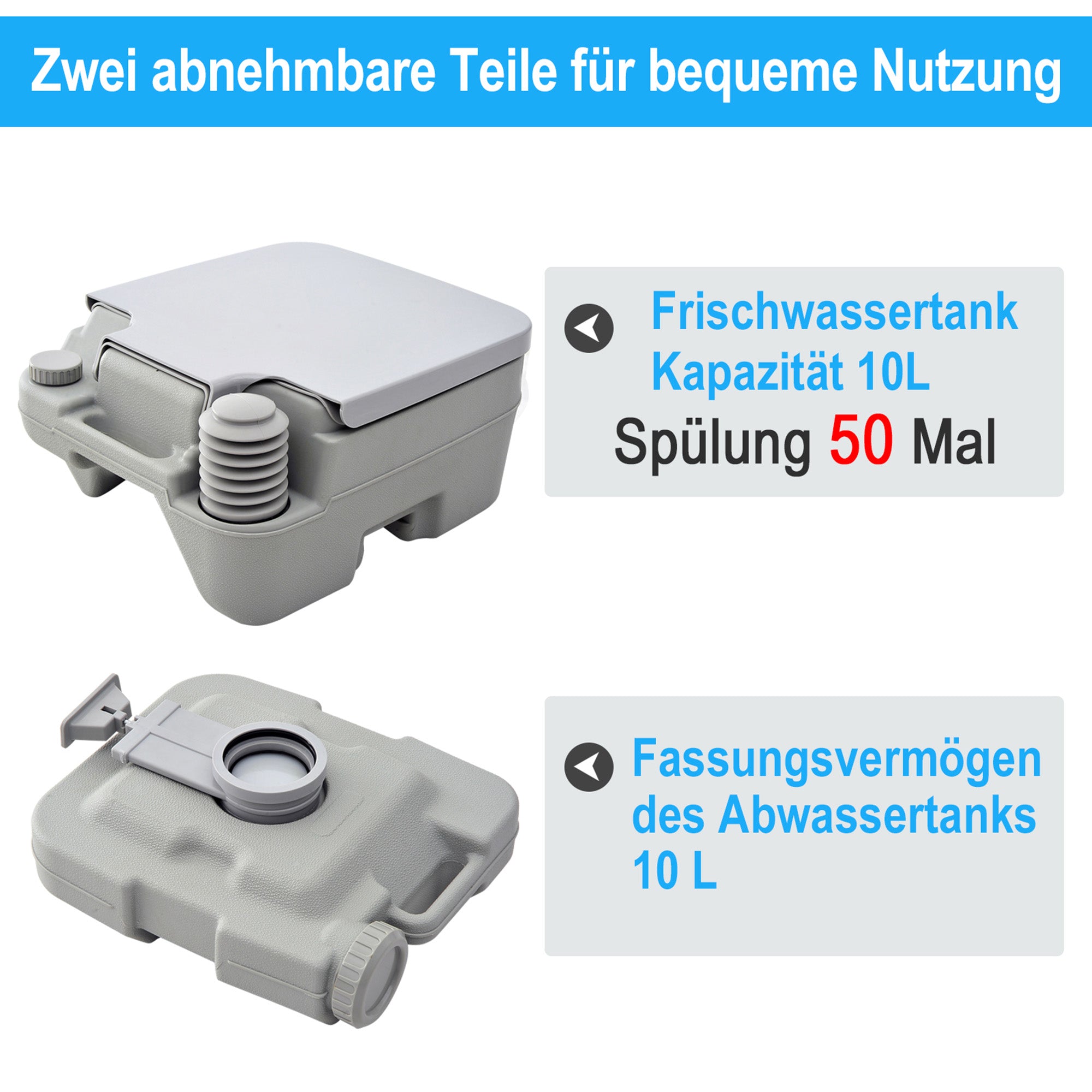 Camping Toilet Foldable Dry Composting 200kg Capacity, Grey