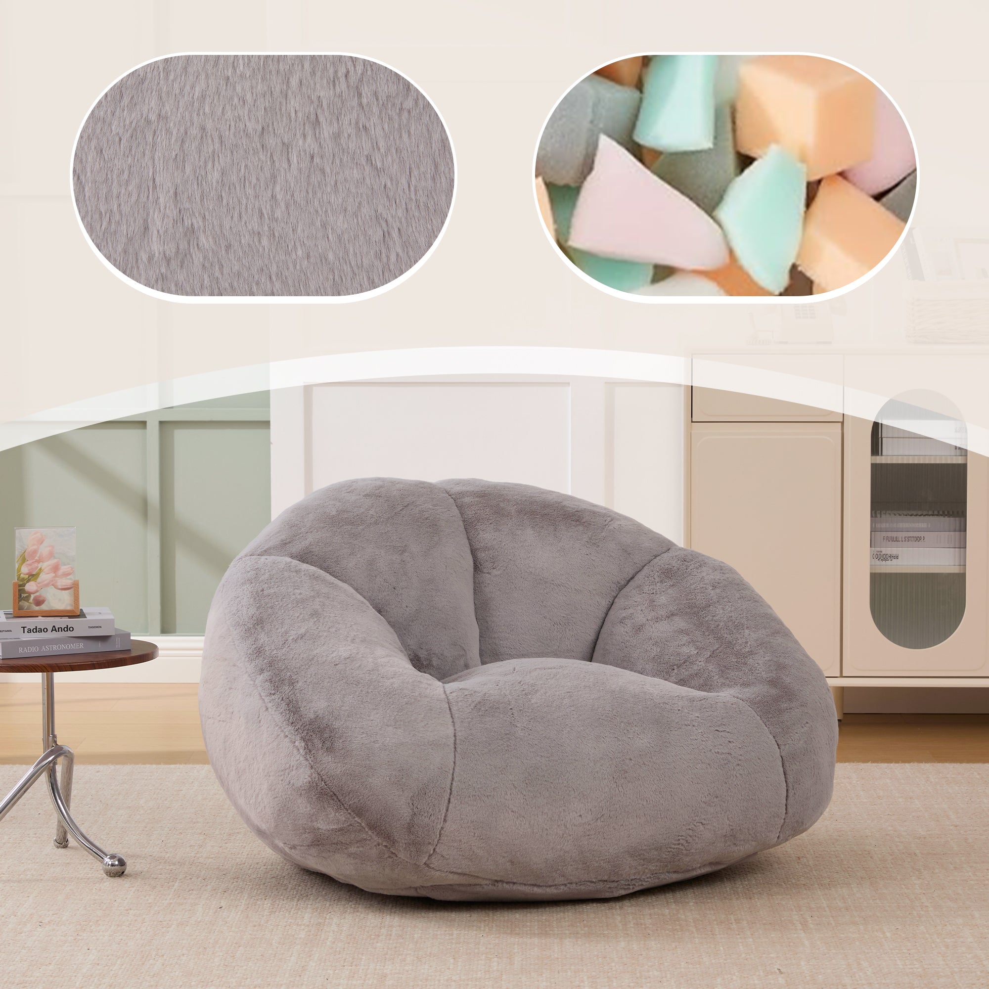 Soft Plush Beanbag Sofa, Non-slip and No Assembly Required, Artificial Rabbit Fur