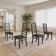 Metal Dining Chairs, Set of 4, High Back Armless, Steel Legs and PU Leather, Black