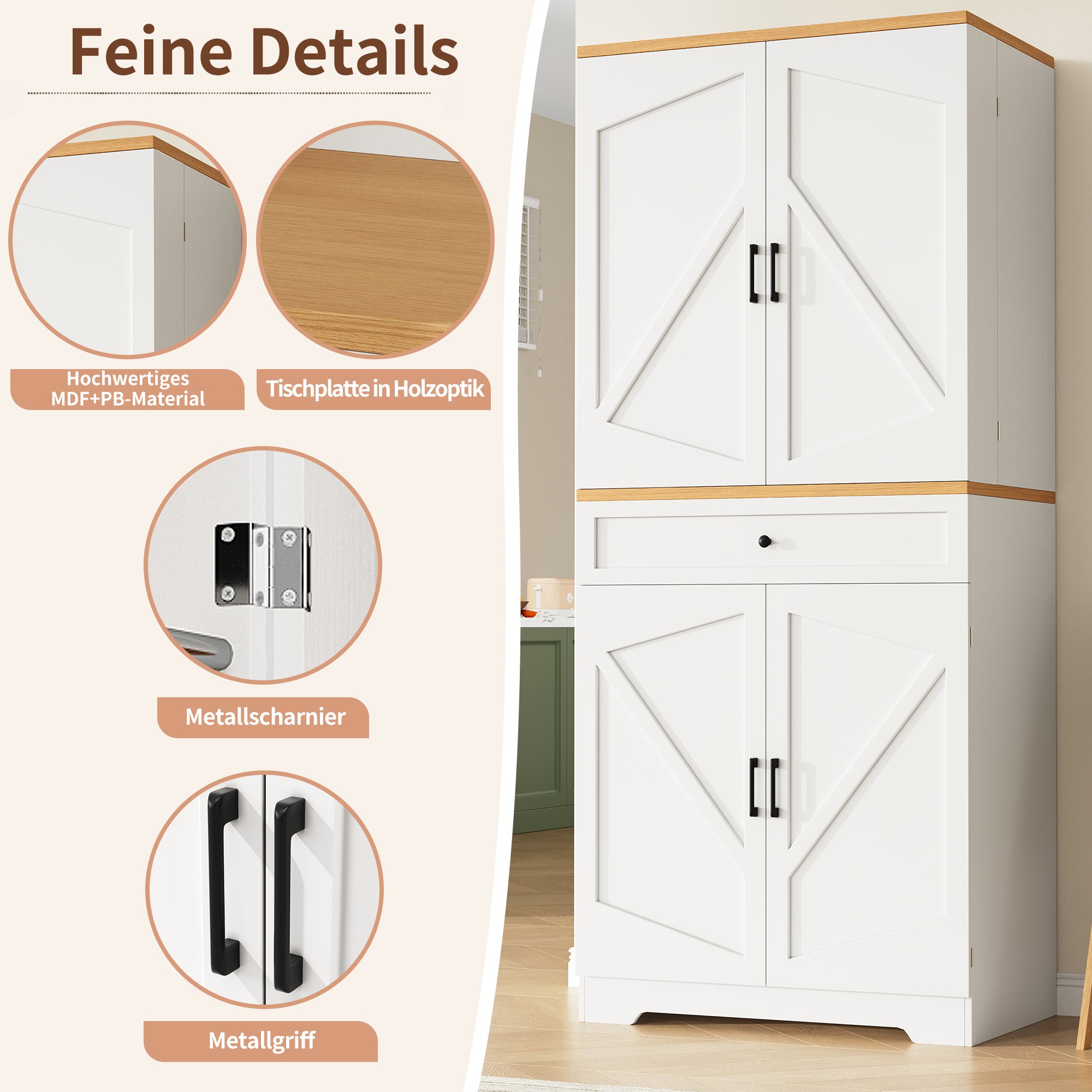 High Kitchen Cabinet 12 Doors & Drawers 80x40x180cm - MDF/Chipboard