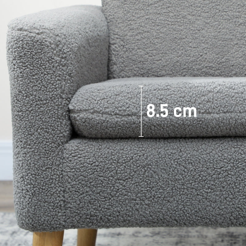Armchair Upholstered Accent Chair Wood Legs Teddy Fleece Grey