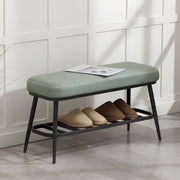 Shoe Storage Bench with Comfortable Cushion, Green PU Leather