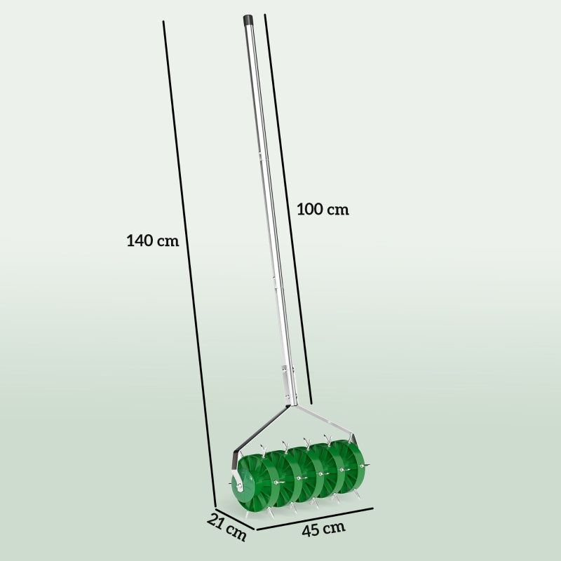 Lawn Aerator 45cm Wide Manual with 30 Iron Spikes