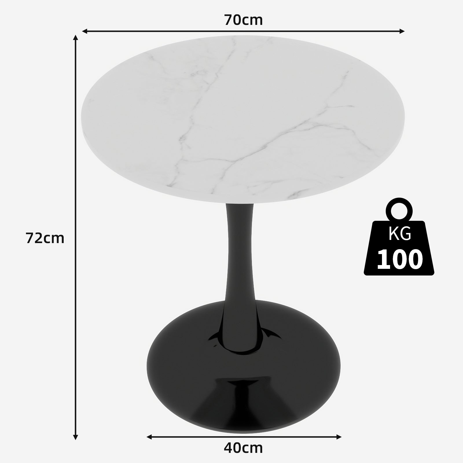 Coffee Table 27.6-inch Mid-Century Modern Round Marble Top - Black