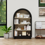 Black arched bookcase, 120cm high, four tiers, modern design