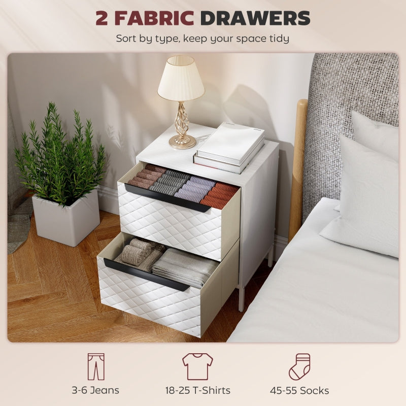 Chest of Drawers Dresser with 2 Fabric Drawers Aluminium Handles White