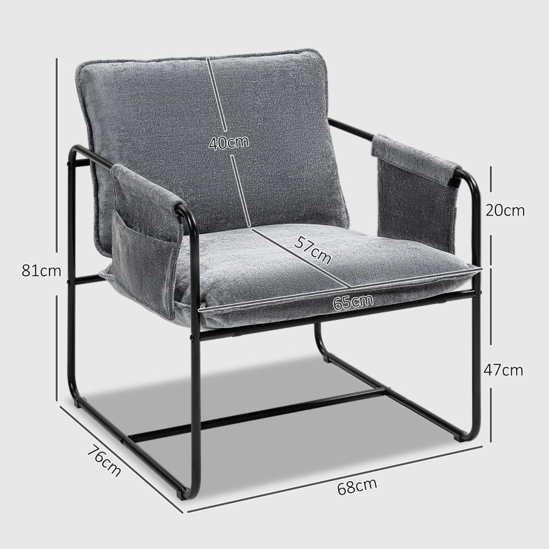 Minimal Padded Accent Chair with Pockets - Grey