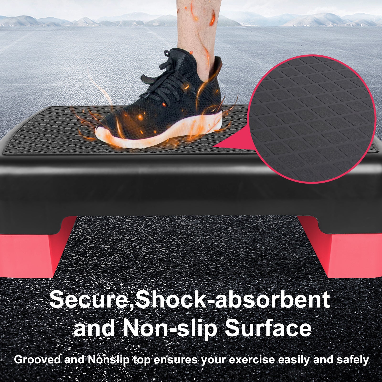 Fitness Step Platform Aerobic Stepper, 45.72cm Height Adjustable 10.16-15.24cm, Red