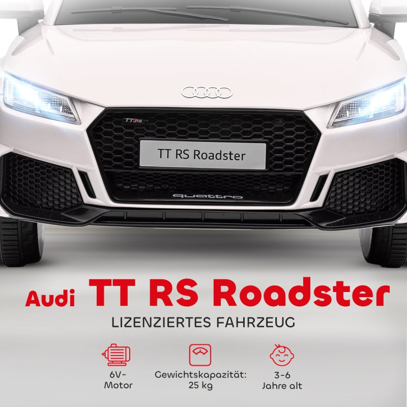 Children's electric car, Audi TT RS Roadster, 3 km/h, remote control, LED, USB, white
