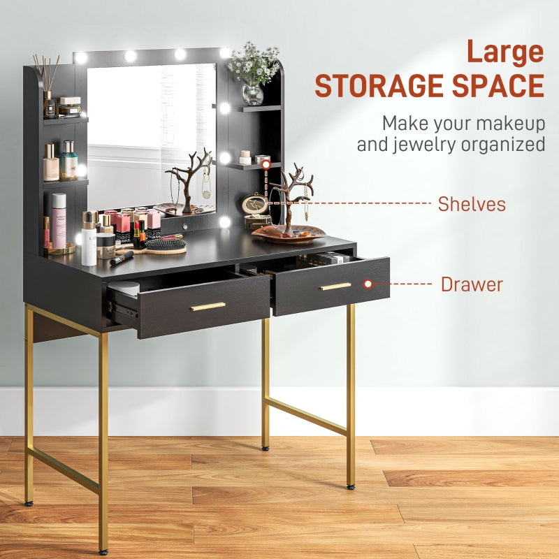 Dressing Table Set, Storage and Stool - Black