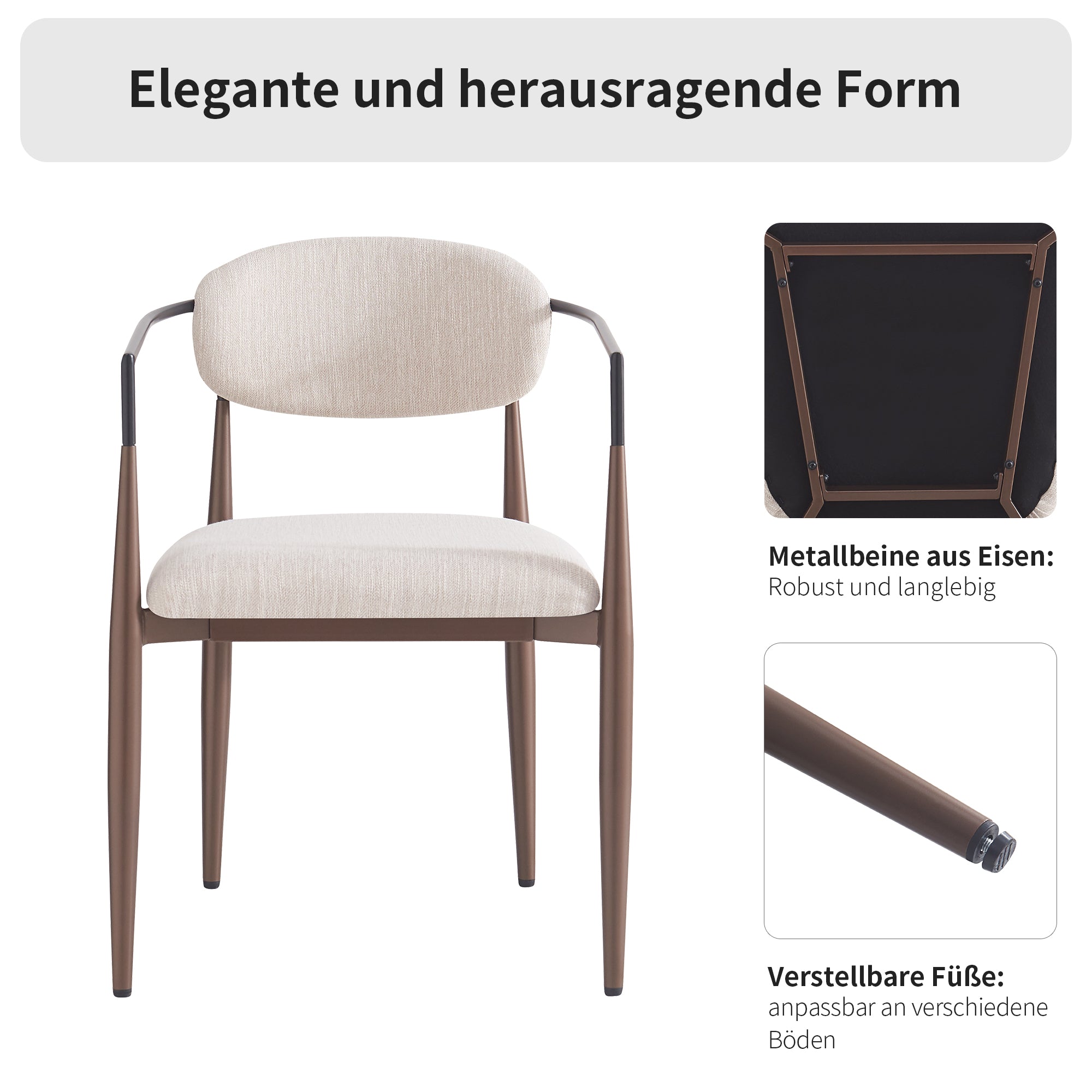 Dining Chair/Makeup Stool 2-Piece Ergonomic Adjustable Legs Linen Fabric