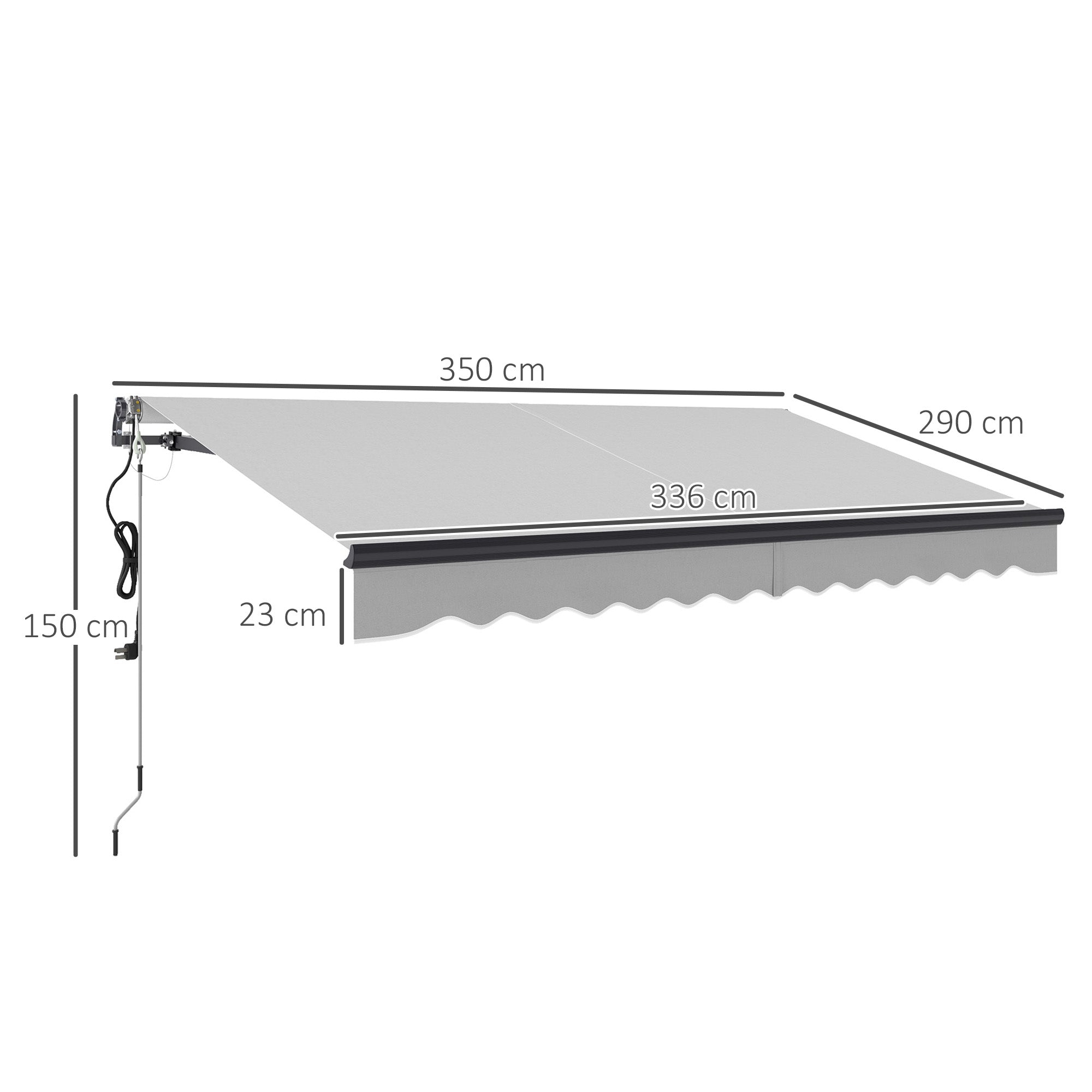 Electric Retractable Awning, 3.5 x 3m Remote Control Aluminium Frame UPF30+ Canopy, Light Grey